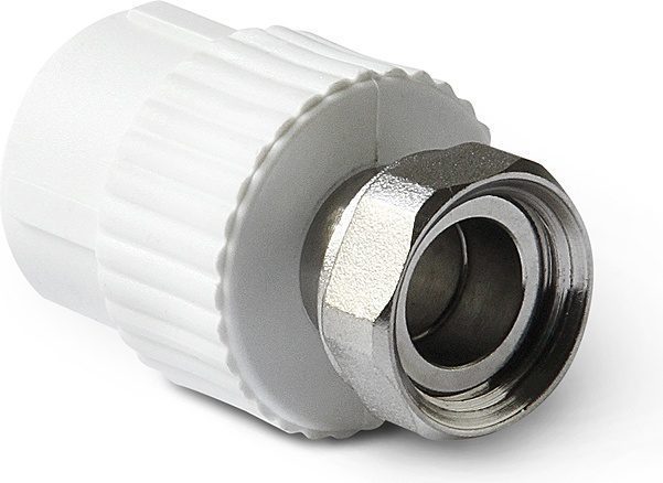 Муфта ПП 20х1/2" с накидной гайкой белая РосТурПласт (10696) купить в Мастак Муфта ПП 20х1/2" с накидной гайкой белая РосТурПласт (10696) купить в сети строительных магазинов Мастак