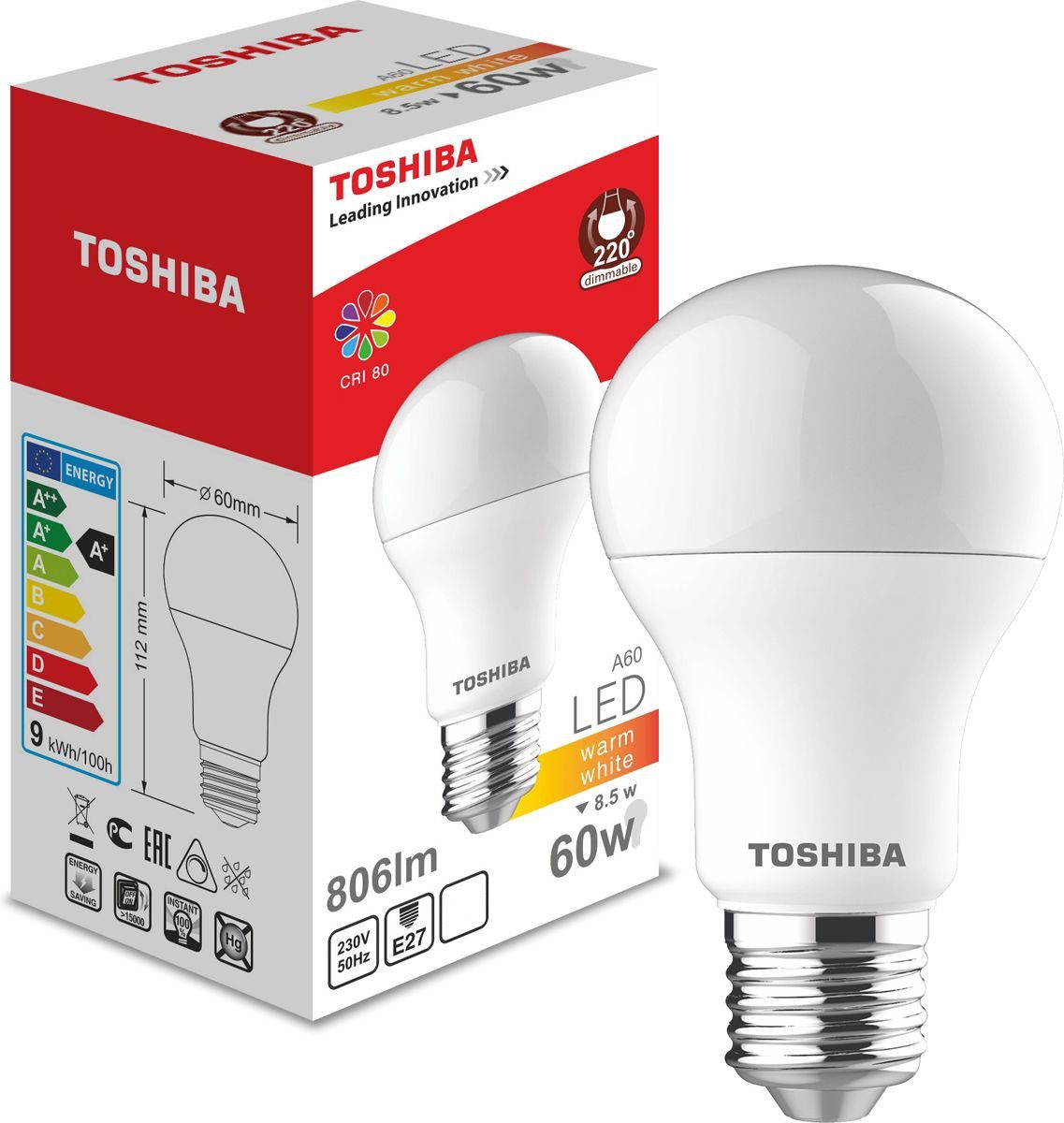 Лампа светодиодная E27 TOSHIBA А60 8 Лампа светодиодная E27 TOSHIBA А60 8