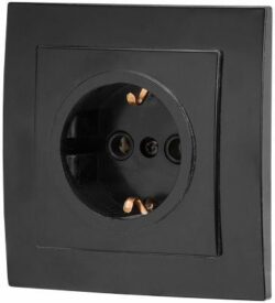 Розетка скрытая с заземлением ЮПИТЕР Стандарт черная (JP7423-01) купить в сети строительных магазинов Мастак