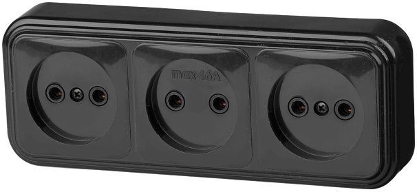 Розетка тройная наружная ЮПИТЕР Стандарт черная (JP7412-09) купить в Мастак Розетка тройная наружная ЮПИТЕР Стандарт черная (JP7412-09) купить в сети строительных магазинов Мастак