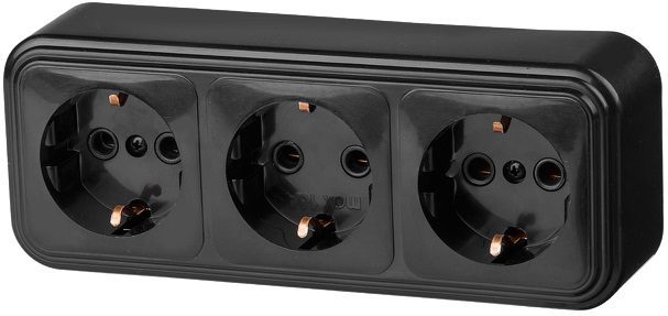 Розетка тройная наружная с заземлением ЮПИТЕР Стандарт черная (JP7412-10) купить в Мастак Розетка тройная наружная с заземлением ЮПИТЕР Стандарт черная (JP7412-10) купить в сети строительных магазинов Мастак