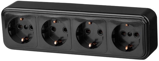 Розетка четверная наружная с заземлением ЮПИТЕР Стандарт черная (JP7412-12) купить в Мастак Розетка четверная наружная с заземлением ЮПИТЕР Стандарт черная (JP7412-12) купить в сети строительных магазинов Мастак