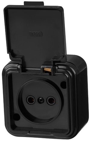 Розетка наружная брызгозащищенная ЮПИТЕР Стандарт черная (JP7412-07) купить в Мастак Розетка наружная брызгозащищенная ЮПИТЕР Стандарт черная (JP7412-07) купить в сети строительных магазинов Мастак