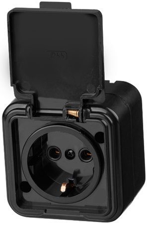 Розетка наружная брызгозащищенная с заземлением ЮПИТЕР Стандарт черная (JP7412-08) купить в Мастак Розетка наружная брызгозащищенная с заземлением ЮПИТЕР Стандарт черная (JP7412-08) купить в сети строительных магазинов Мастак