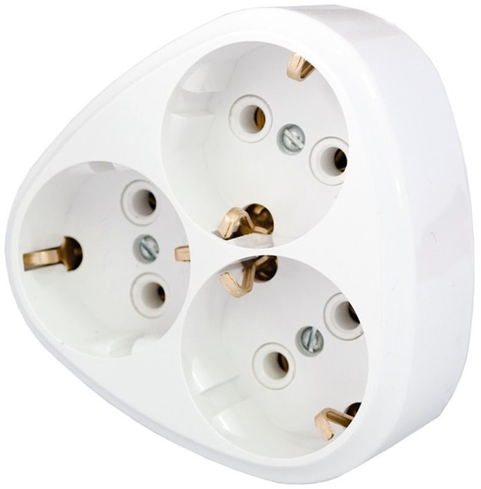 Разветвитель тройник для розетки BYLECTRICA с заземлением 16А 250В круглый (РВ16-259) купить в Мастак Разветвитель тройник для розетки BYLECTRICA с заземлением 16А 250В круглый (РВ16-259) купить в сети строительных магазинов Мастак