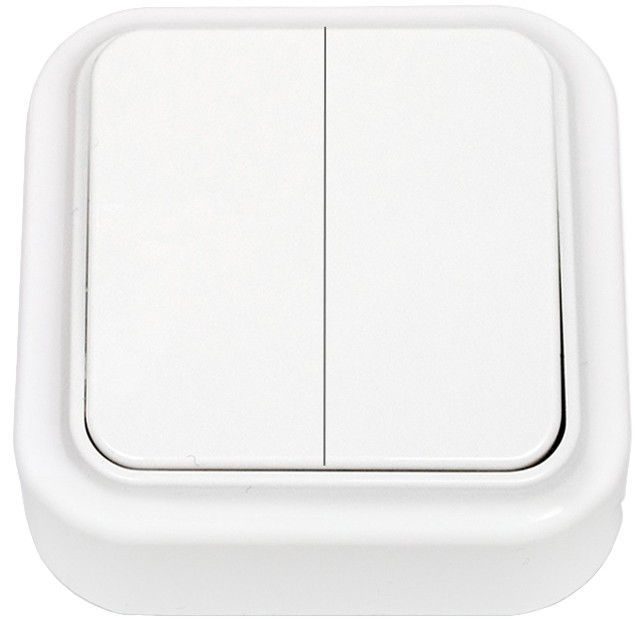 Выключатель двухклавишный наружный BYLECTRICA Пралеска белый (А5 6-134) купить в Мастак Выключатель двухклавишный наружный BYLECTRICA Пралеска белый (А5 6-134) купить в сети строительных магазинов Мастак