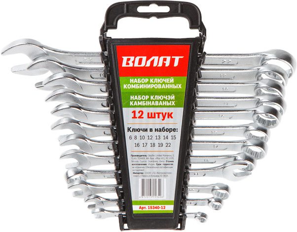 Набор ключей комбинированных 6-22 мм 12 штук ВОЛАТ (15340-12) купить в Мастак Набор ключей комбинированных 6-22 мм 12 штук ВОЛАТ (15340-12) купить в сети строительных магазинов Мастак