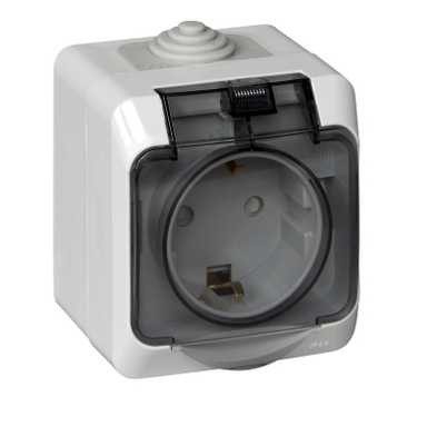 Розетка наружная с заземлением SCHNEIDER ELECTRIC Этюд серая (PA16-044C) купить в Мастак Розетка наружная с заземлением SCHNEIDER ELECTRIC Этюд серая (PA16-044C) купить в сети строительных магазинов Мастак