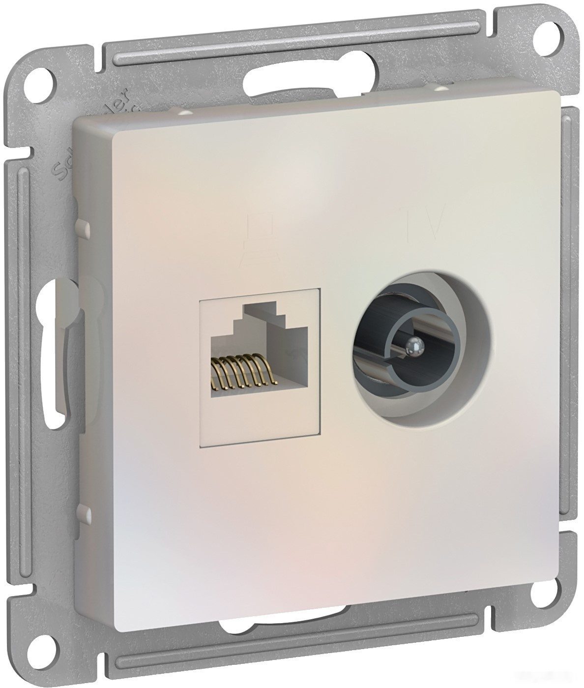 Розетка компьютерная и телевизионная SCHNEIDER ELECTRIC AtlasDesign жемчуг (ATN000489) купить в Мастак Розетка компьютерная и телевизионная SCHNEIDER ELECTRIC AtlasDesign жемчуг (ATN000489) купить в сети строительных магазинов Мастак