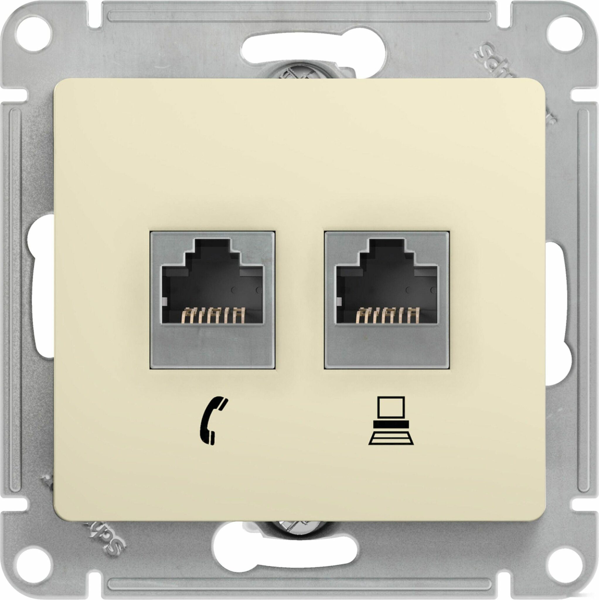 Розетка компьютерная и телефонная SCHNEIDER ELECTRIC Glossa бежевая (GSL000285) купить в Мастак Розетка компьютерная и телефонная SCHNEIDER ELECTRIC Glossa бежевая (GSL000285) купить в сети строительных магазинов Мастак
