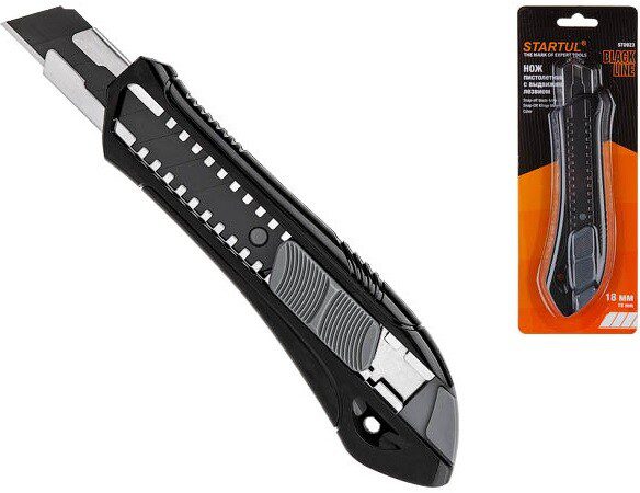 Нож канцелярский выдвижной 18 мм STARTUL Black Line (ST0923) купить в Мастак Нож канцелярский выдвижной 18 мм STARTUL Black Line (ST0923) купить в сети строительных магазинов Мастак