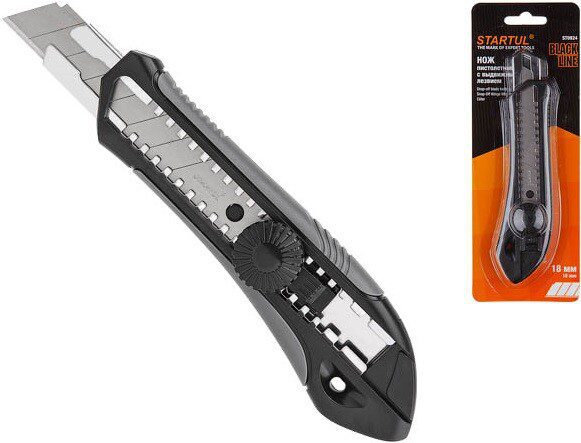 Нож канцелярский выдвижной 18 мм STARTUL Black Line (ST0924) купить в Мастак Нож канцелярский выдвижной 18 мм STARTUL Black Line (ST0924) купить в сети строительных магазинов Мастак