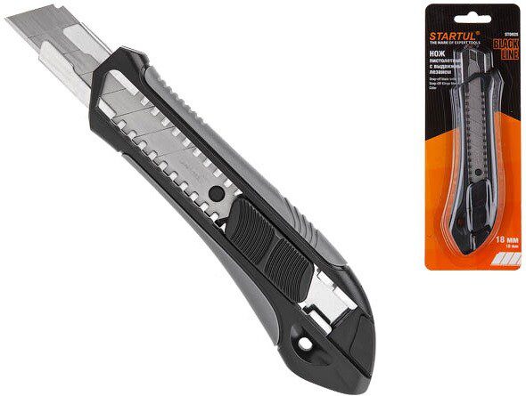 Нож канцелярский выдвижной 18 мм STARTUL Black Line (ST0925) купить в Мастак Нож канцелярский выдвижной 18 мм STARTUL Black Line (ST0925) купить в сети строительных магазинов Мастак