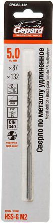 Сверло по металлу спиральное 5х87х132 мм GEPARD HSS-G удлиненное (GP0350-132) купить в сети строительных магазинов Мастак