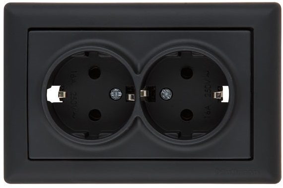 Розетка двойная скрытая с заземлением MUTLUSAN Daria черная (2120 202 0284) купить в Мастак Розетка двойная скрытая с заземлением MUTLUSAN Daria черная (2120 202 0284) купить в сети строительных магазинов Мастак