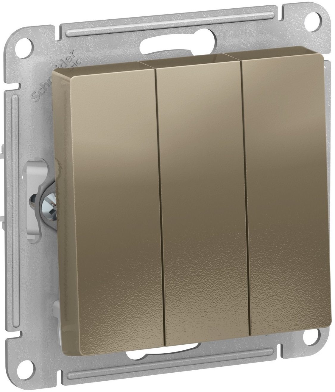 Выключатель трехклавишный скрытый SCHNEIDER ELECTRIC AtlasDesign шампань (ATN000531) купить в Мастак Выключатель трехклавишный скрытый SCHNEIDER ELECTRIC AtlasDesign шампань (ATN000531) купить в сети строительных магазинов Мастак