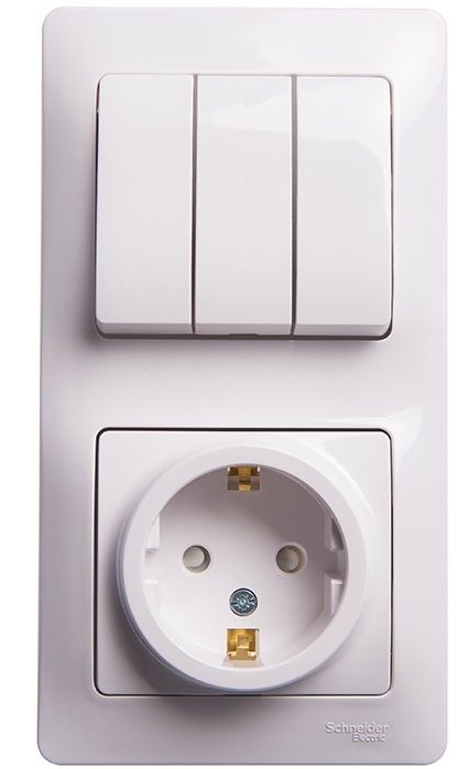 Выключатель тройной с розеткой скрытый с заземлением SCHNEIDER ELECTRIC Glossa белая (GSL000178) купить в Мастак Выключатель тройной с розеткой скрытый с заземлением SCHNEIDER ELECTRIC Glossa белая (GSL000178) купить в сети строительных магазинов Мастак