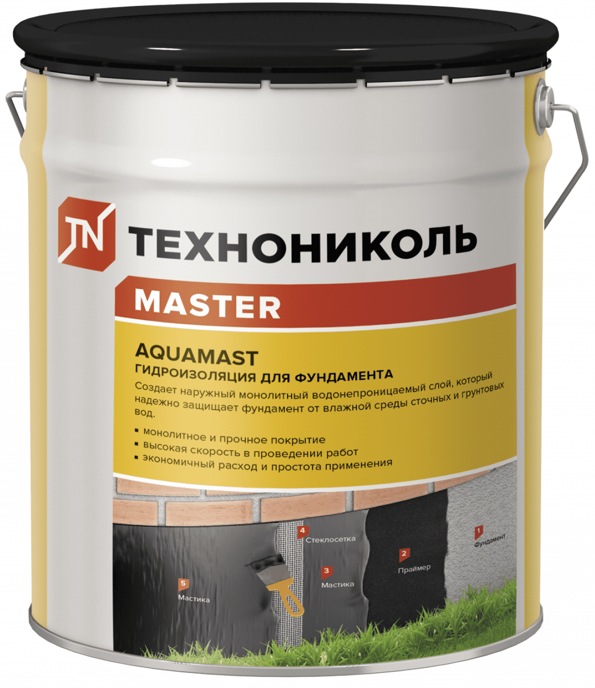 Мастика гидроизоляционная битумная ТЕХНОНИКОЛЬ AquaMast 18 кг (393547) купить в Мастак Мастика гидроизоляционная битумная ТЕХНОНИКОЛЬ AquaMast 18 кг (393547) купить в сети строительных магазинов Мастак