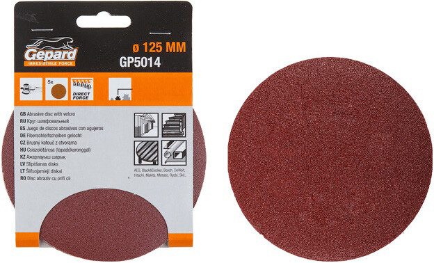 Шлифлист круглый самосцепляющийся 125 мм Р180 GEPARD 5 штук (GP5014-180) купить в Мастак Шлифлист круглый самосцепляющийся 125 мм Р180 GEPARD 5 штук (GP5014-180) купить в сети строительных магазинов Мастак