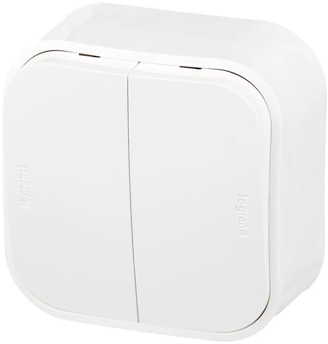 Выключатель двухклавишный наружный LEGRAND Quteo белый (782202) купить в Мастак Выключатель двухклавишный наружный LEGRAND Quteo белый (782202) купить в сети строительных магазинов Мастак