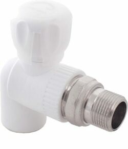 Кран шаровой ПП угловой для радиатора 20х1/2" белый РосТурПласт (27807) купить в сети строительных магазинов Мастак