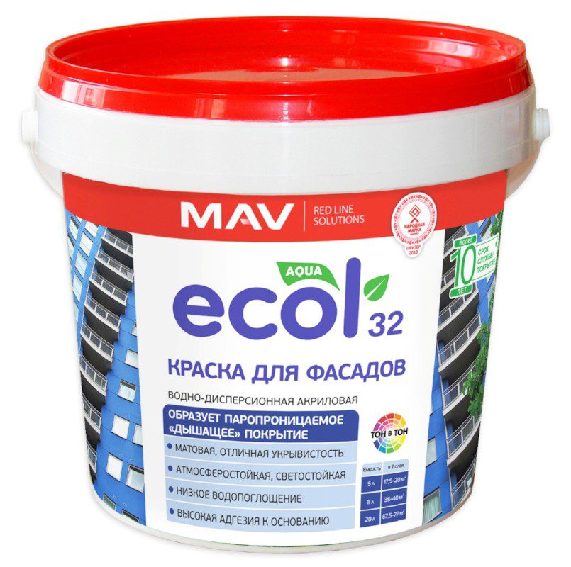 Краска ВД акриловая ECOL 32 для фасада белая 1 л купить в Мастак Краска ВД акриловая ECOL 32 для фасада белая 1 л купить в сети строительных магазинов Мастак