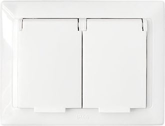 Розетка двойная cкрытая с заземлением брызгозащищенная BYLECTRICA Стиль белая (РС16-400) купить в Мастак Розетка двойная cкрытая с заземлением брызгозащищенная BYLECTRICA Стиль белая (РС16-400) купить в сети строительных магазинов Мастак