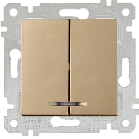 Выключатель двухклавишный скрытый с подсветкой MUTLUSAN Rita золото (2200 426 0280) купить в Мастак Выключатель двухклавишный скрытый с подсветкой MUTLUSAN Rita золото (2200 426 0280) купить в сети строительных магазинов Мастак