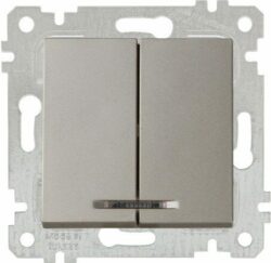 Выключатель двухклавишный скрытый с подсветкой MUTLUSAN Rita титан (2200 426 0283) купить в сети строительных магазинов Мастак