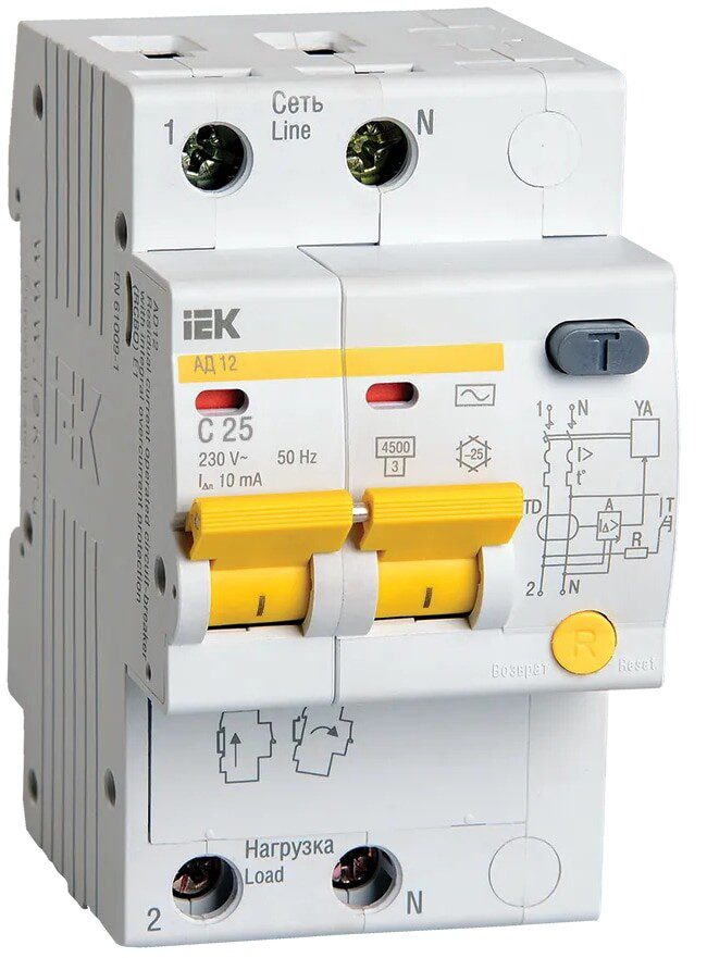 Дифавтомат IEK АД12 2Р 25А 10мА купить в Мастак Дифавтомат IEK АД12 2Р 25А 10мА купить в сети строительных магазинов Мастак