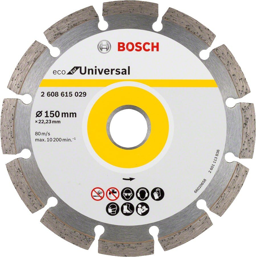 Круг алмазный 150х22 мм универсальный сегментированный ECO UNIVERSAL BOSCH (2608615042) купить в Мастак Круг алмазный 150х22 мм универсальный сегментированный ECO UNIVERSAL BOSCH (2608615042) купить в сети строительных магазинов Мастак