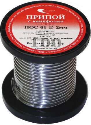 Припой ВЕКТА ПОС-61 с канифолью 2 мм катушка 100 г (30107) купить в Мастак Припой ВЕКТА ПОС-61 с канифолью 2 мм катушка 100 г (30107) купить в сети строительных магазинов Мастак