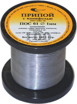 Припой ВЕКТА ПОС-61 с канифолью 1 мм катушка 100 г (30108) купить в Мастак Припой ВЕКТА ПОС-61 с канифолью 1 мм катушка 100 г (30108) купить в сети строительных магазинов Мастак