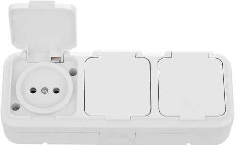 Розетка тройная наружная брызгозащищенная BYLECTRICA Пралеска Аква белая (РА16-0131) купить в Мастак Розетка тройная наружная брызгозащищенная BYLECTRICA Пралеска Аква белая (РА16-0131) купить в сети строительных магазинов Мастак
