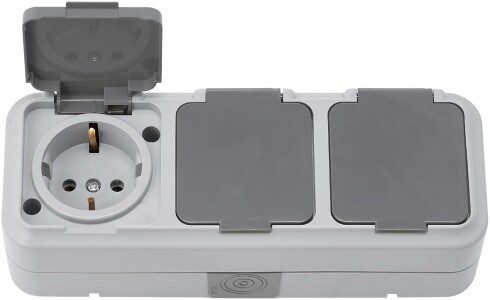 Розетка тройная наружная с заземлением брызгозащищенная BYLECTRICA Пралеска Аква серая (РА16-0132(03)) купить в Мастак Розетка тройная наружная с заземлением брызгозащищенная BYLECTRICA Пралеска Аква серая (РА16-0132(03)) купить в сети строительных магазинов Мастак