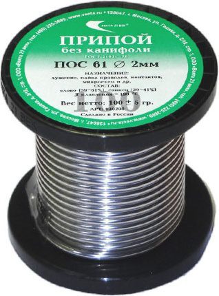 Припой ВЕКТА ПОС-61 без канифоли 2 мм катушка 100 г (30200) купить в Мастак Припой ВЕКТА ПОС-61 без канифоли 2 мм катушка 100 г (30200) купить в сети строительных магазинов Мастак