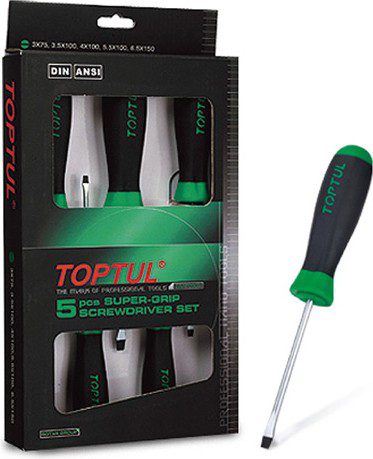 Набор отверток шлицевых TOPTUL 5 предметов (GAAE0503) купить в Мастак Набор отверток шлицевых TOPTUL 5 предметов (GAAE0503) купить в сети строительных магазинов Мастак