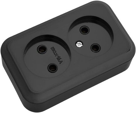 Розетка двойная наружная BYLECTRICA Пралеска черная (РА16-260чер) купить в Мастак Розетка двойная наружная BYLECTRICA Пралеска черная (РА16-260чер) купить в сети строительных магазинов Мастак