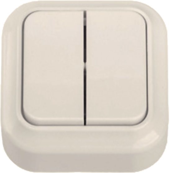 Выключатель двухклавишный наружный BYLECTRICA Вариант бежевый (А5 10-2102 бежевый) купить в Мастак Выключатель двухклавишный наружный BYLECTRICA Вариант бежевый (А5 10-2102 бежевый) купить в сети строительных магазинов Мастак