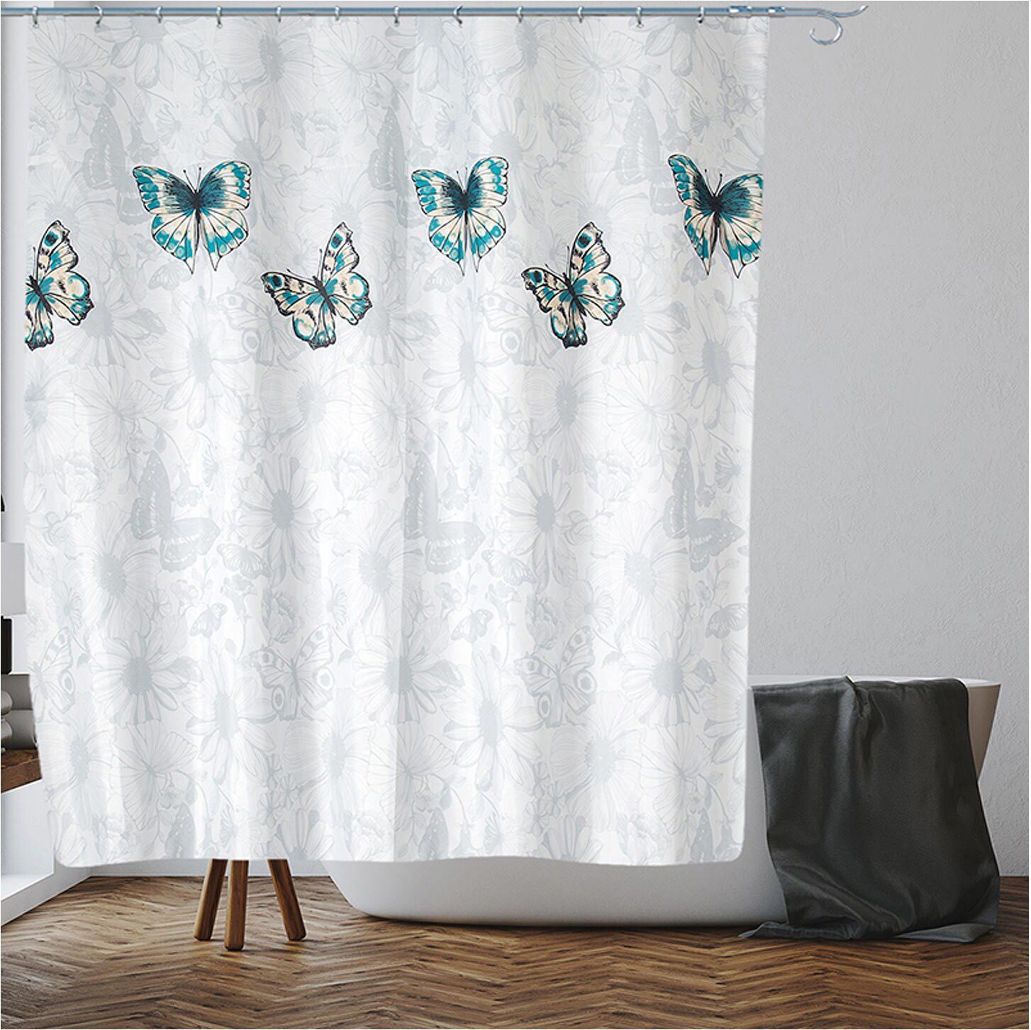 Штора для ванной комнаты 180х180 с кольцами PERFECTO LINEA Harmony бабочки (36-118011) купить в Мастак Штора для ванной комнаты 180х180 с кольцами PERFECTO LINEA Harmony бабочки (36-118011) купить в сети строительных магазинов Мастак