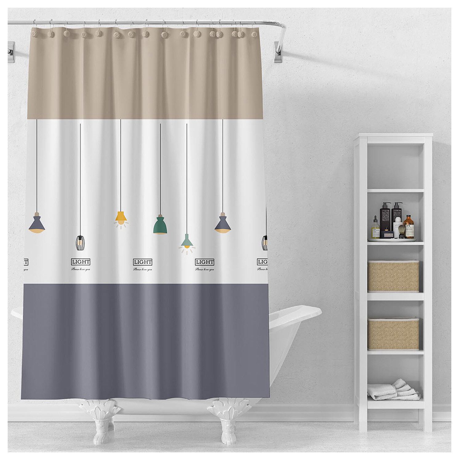 Штора для ванной комнаты 180х180 с кольцами PERFECTO LINEA Secret лампы (36-118101) купить в Мастак Штора для ванной комнаты 180х180 с кольцами PERFECTO LINEA Secret лампы (36-118101) купить в сети строительных магазинов Мастак