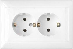 Розетка двойная скрытая с заземлением BYLECTRICA Стиль белая (РС16-313) купить в сети строительных магазинов Мастак