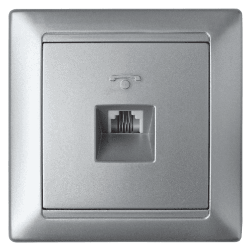 Розетка телефонная BYLECTRICA Стиль серебро (ТР4-034сер) купить в Мастак Розетка телефонная BYLECTRICA Стиль серебро (ТР4-034сер) купить в сети строительных магазинов Мастак