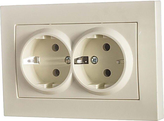 Розетка двойная скрытая с заземлением EL-BI Vega кремовая (510-010330-907) купить в Мастак Розетка двойная скрытая с заземлением EL-BI Vega кремовая (510-010330-907) купить в сети строительных магазинов Мастак
