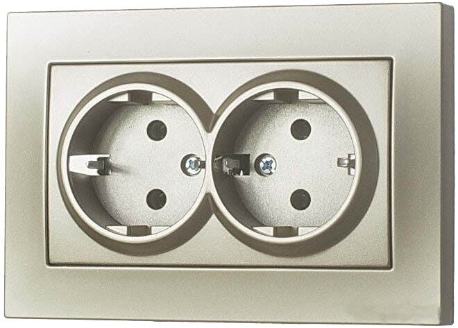 Розетка двойная скрытая с заземлением EL-BI Vega титан (510-011430-907) купить в Мастак Розетка двойная скрытая с заземлением EL-BI Vega титан (510-011430-907) купить в сети строительных магазинов Мастак