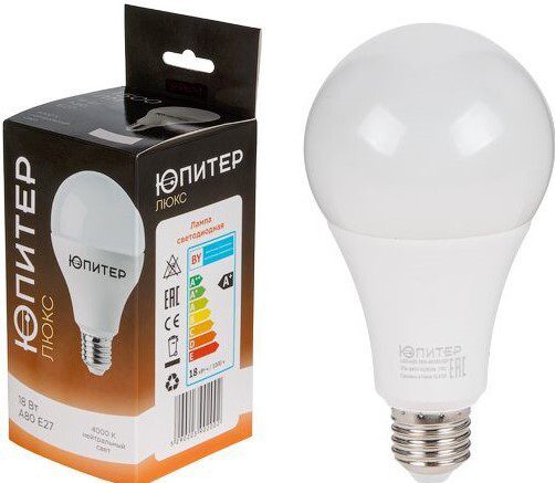 Лампа светодиодная E27 ЮПИТЕР ЛЮКС 18 Вт A80 4000K (JP5160-43) купить в Мастак Лампа светодиодная E27 ЮПИТЕР ЛЮКС 18 Вт A80 4000K (JP5160-43) купить в сети строительных магазинов Мастак