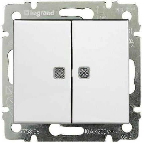 Выключатель двухклавишный скрытый c подсветкой LEGRAND Valena белый (694290) купить в Мастак Выключатель двухклавишный скрытый c подсветкой LEGRAND Valena белый (694290) купить в сети строительных магазинов Мастак