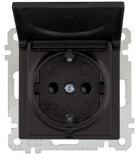 Розетка скрытая с крышкой и заземлением MUTLUSAN Daria черная (2100 611 0284) купить в Мастак Розетка скрытая с крышкой и заземлением MUTLUSAN Daria черная (2100 611 0284) купить в сети строительных магазинов Мастак