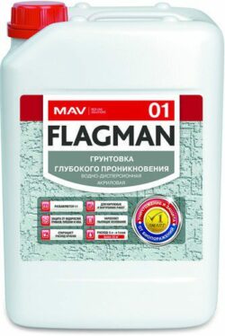 Грунтовка акриловая FLAGMAN 01 глубокого проникновения бесцветная 10 л купить в сети строительных магазинов Мастак