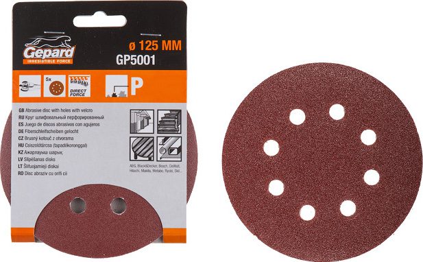 Шлифлист круглый самосцепляющийся 125 мм Р60 GEPARD 5 штук (GP5001-60) купить в Мастак Шлифлист круглый самосцепляющийся 125 мм Р60 GEPARD 5 штук (GP5001-60) купить в сети строительных магазинов Мастак